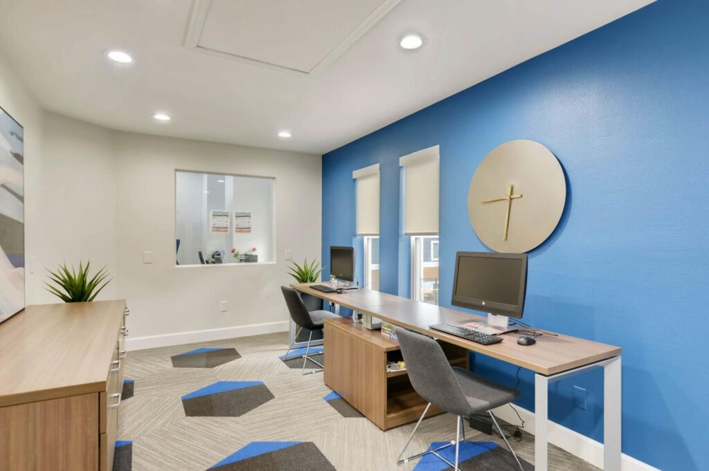 Business center with computer stations